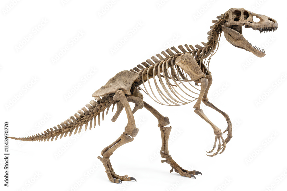 Fototapeta premium Dinosaur Tyrannosaurus Rex Skeleton running. cut out, on isolated white background, Clipping path