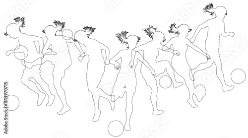 Silhouette soccer football player set. Active sports people healthy players fitness silhouettes concept.