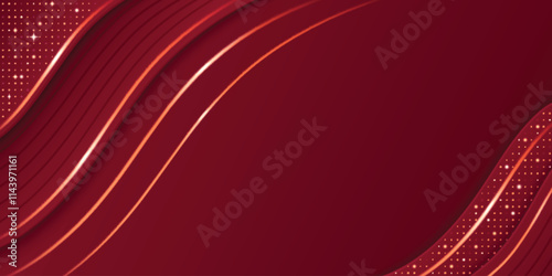 Red luxury background with curved golden lines and glowing dots pattern. Dark burgundy gradient waves decorated with shimmering accents. Elegant award ceremony backdrop for premium presentations.