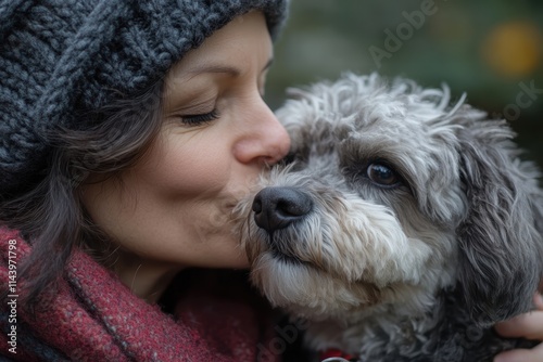 A woman sharing a kiss with her pet dog, showing a deep bond of love and affection.