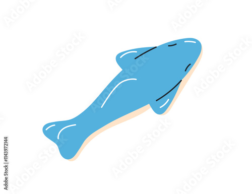 Gummy candy. Fish-shaped jelly sweet. Chewy shark marmalade, gum snack. Confectionery treat, top view. Kids flat graphic vector illustration isolated on white background