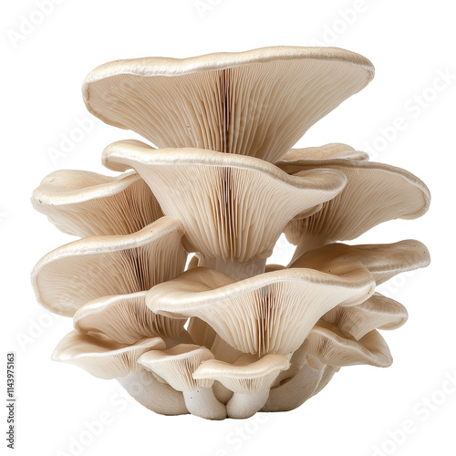 Oyster mushrooms displayed on a clean transparent background, showcasing their unique shape and delicate texture, Oyster Mushroom on transparent background photo