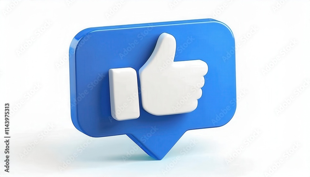 3D Blue Speech Bubble with White Thumbs-Up Icon. Social Media Like Button Symbol for Positive Feedback, Online Engagement Metrics, Content Approval, and Digital Communication Illustration Example 3D Blue Speech Bubble with White Thumbs-Up Icon. Social Media Like Button Symbol for Positive Feedback, Online Engagement Metrics, Content Approval, and Digital Communication Illustration Example