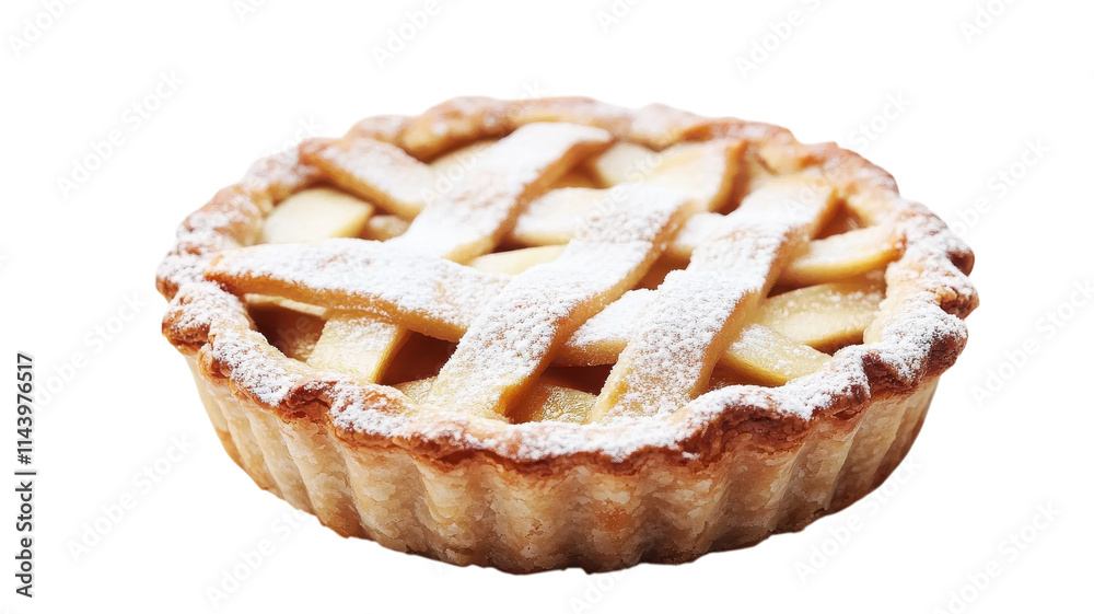 A Deliciously Freshly Baked Apple Tart Decorated with Powdered Sugar Perfect for Autumn Desserts and Culinary Presentations.