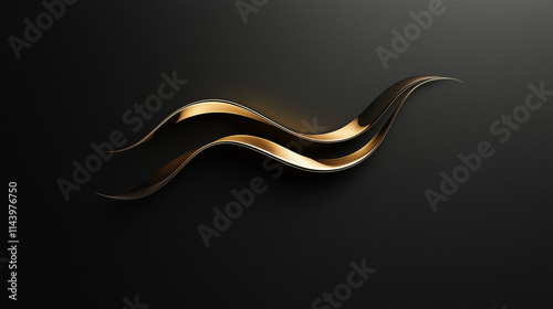 Luxuriöses Markendesign in eleganter Wellenform. Goldenes Logo mit fließender, dynamischer Linienführung und hochwertigem Metallic-Effekt photo