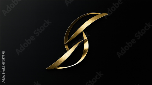 Luxuriöses Markendesign in eleganter Wellenform. Goldenes Logo mit fließender, dynamischer Linienführung und hochwertigem Metallic-Effekt photo