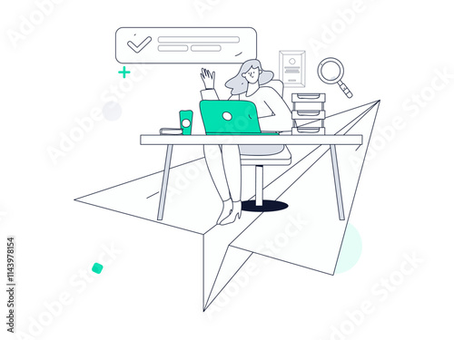 Flat vector illustration of business people operating work scene
