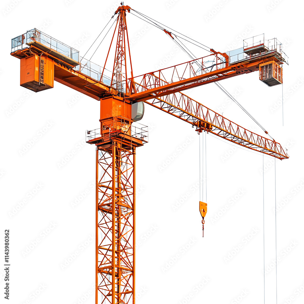 A vibrant construction crane towering over a building site, showcasing modern engineering and urban development.,transparent background A vibrant construction crane towering over a building site, showcasing modern engineering and urban development.,transparent background