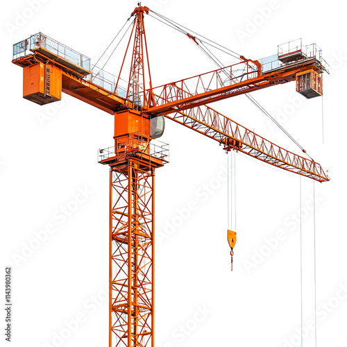 A vibrant construction crane towering over a building site, showcasing modern engineering and urban development.,transparent background