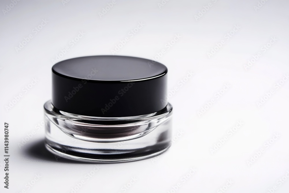 chic eyeliner pot with glass jar and matte black lid isolated on white background chic eyeliner pot with glass jar and matte black lid isolated on white background