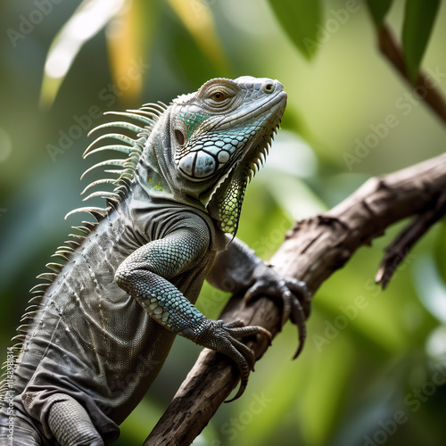 Reptilien - Nahaufnahme eines Leguans auf stabilem Ast photo