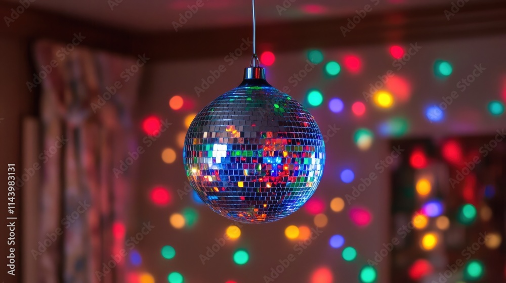 Fototapeta premium Colorful Disco Ball Reflecting Lights in a Festive Atmosphere