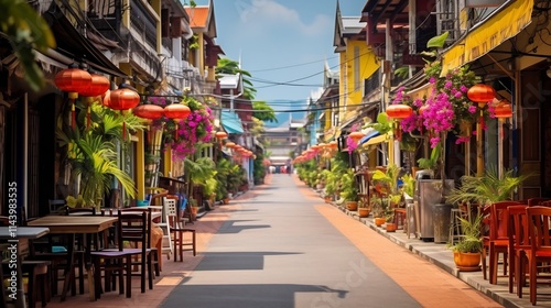 Vibrant and Colorful Sino Portuguese Architectural Streetscape in the Historic District of Phuket Old Town Thailand   A Captivating Destination for Urban and Cultural Discovery photo