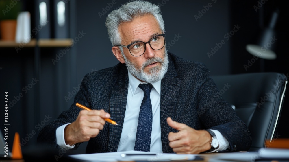 Experienced businessman engaged in a discussion at a modern office setting during the afternoon Experienced businessman engaged in a discussion at a modern office setting during the afternoon