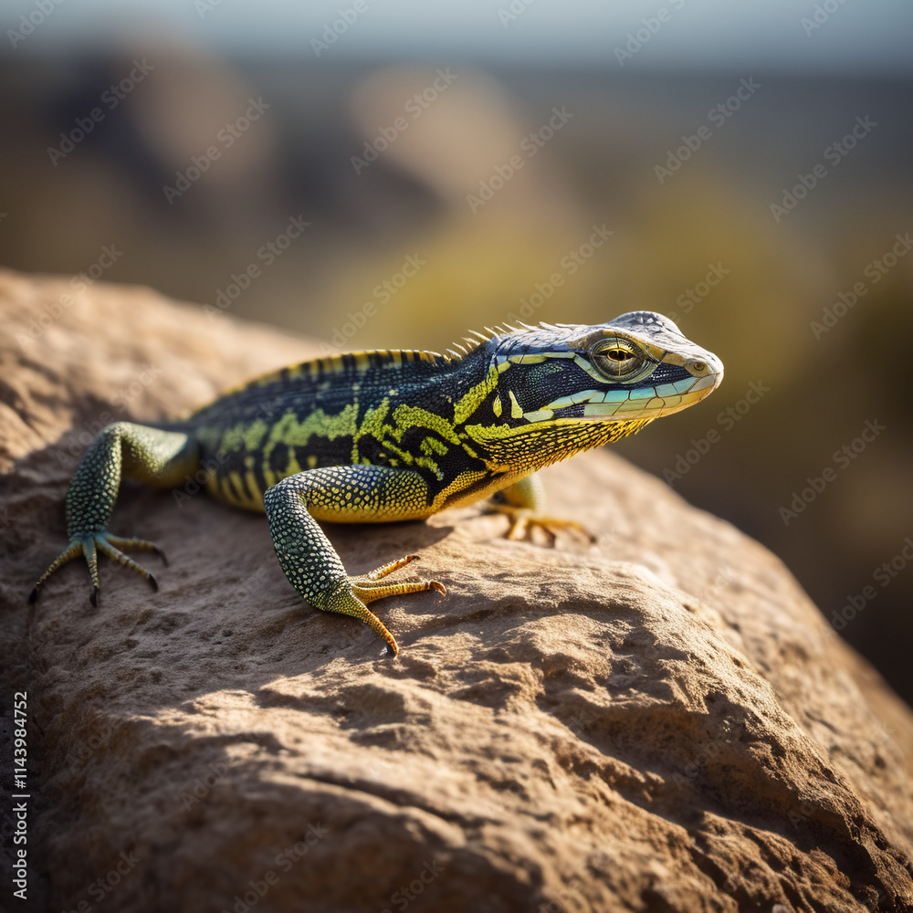Reptilien - Echse auf Stein vor trockenem Hintergrund Reptilien - Echse auf Stein vor trockenem Hintergrund