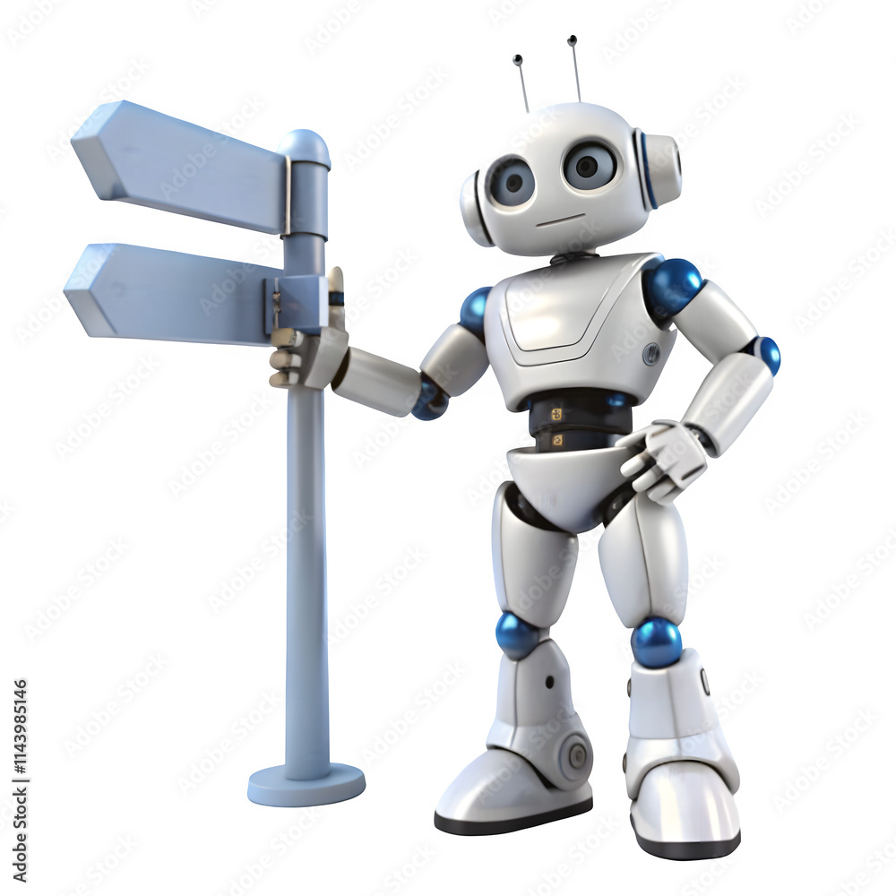 3d render of automated robot character pointing finger on transparent background 3d render of automated robot character pointing finger on transparent background