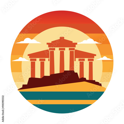 Ancient ruins Silhouette on Retro Vintage Background Vector Art illustration