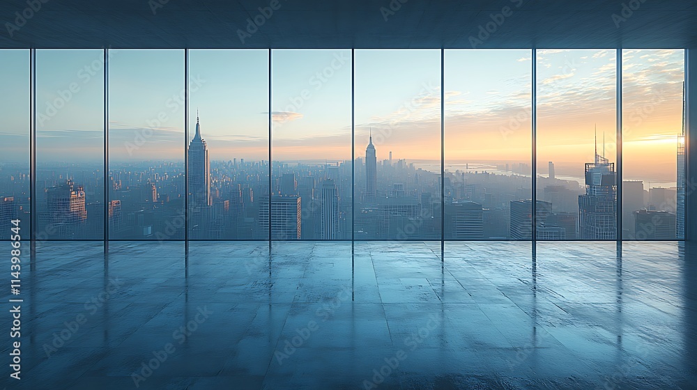 Fototapeta premium Evening lights create a striking look for the modern glass office building image