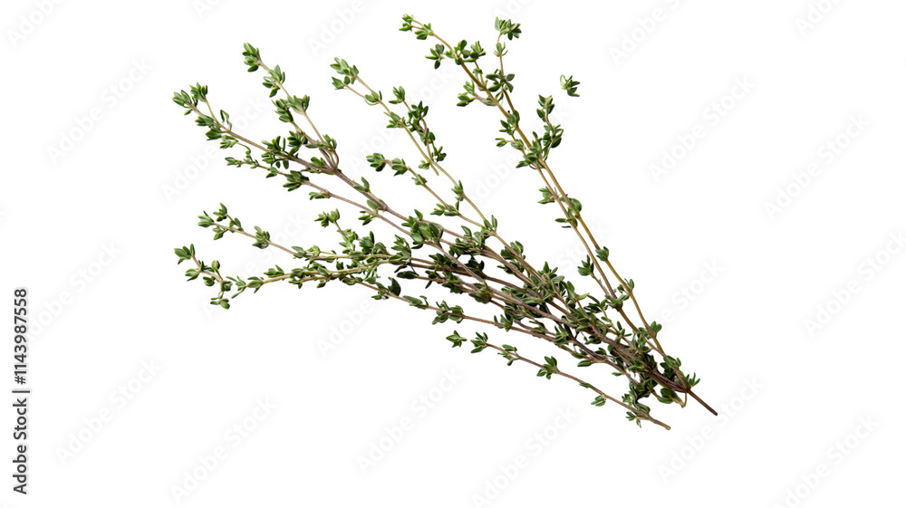 A Freshly Picked Sprig of Thyme with Tiny Leaves Perfect for Culinary Uses, Herbal Remediess, or Aromatic Decorations in Gourmet Cuisine.