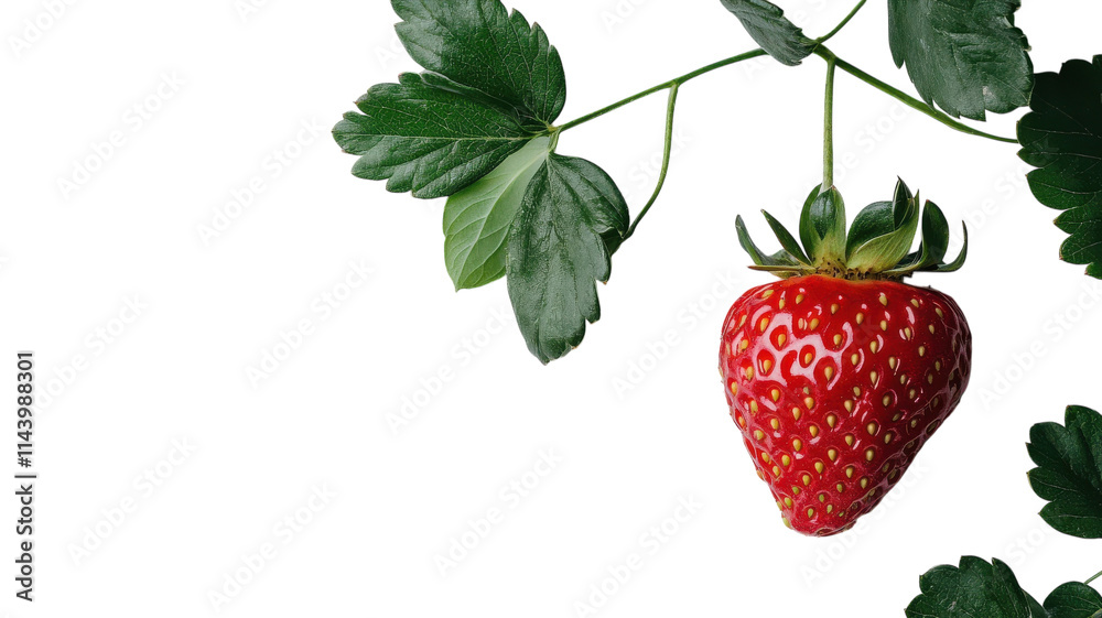 Freshly Picked Strawberry Surrounded by Green Leaves Perfect for Culinary and Health-Focused Uses in Various Designs and Promotions. Freshly Picked Strawberry Surrounded by Green Leaves Perfect for Culinary and Health-Focused Uses in Various Designs and Promotions.