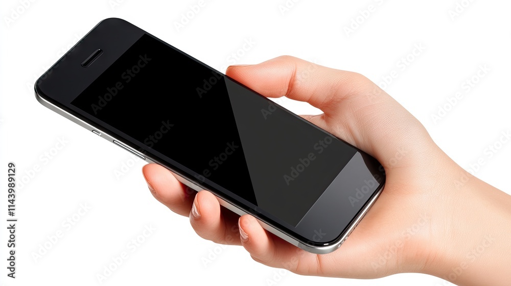 Person Holding a Smartphone with Blank Screen in a Vertical Position