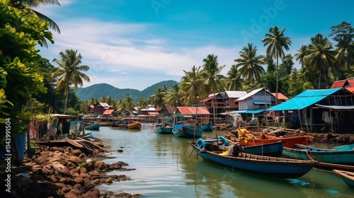 Vibrant Wooden Fishing Boats Docked Along the Shores of a Picturesque Thai Coastal Village Showcasing the Traditional Maritime Culture and Scenery of the Region