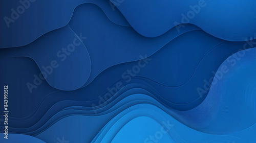 Abstract blue layered paper waves background.