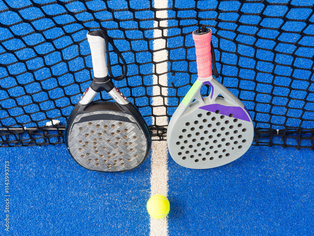 Photo & Art Print padel tennis racket sport court and balls, Angelov
