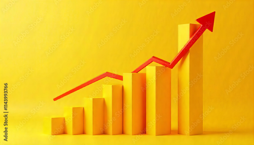 Yellow Bar Graph with Red Growth Arrow Yellow Bar Graph with Red Growth Arrow
