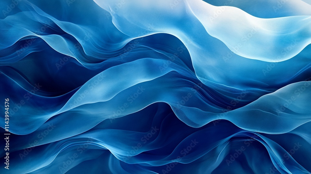 Fototapeta premium Abstract blue waves, flowing fabric texture.