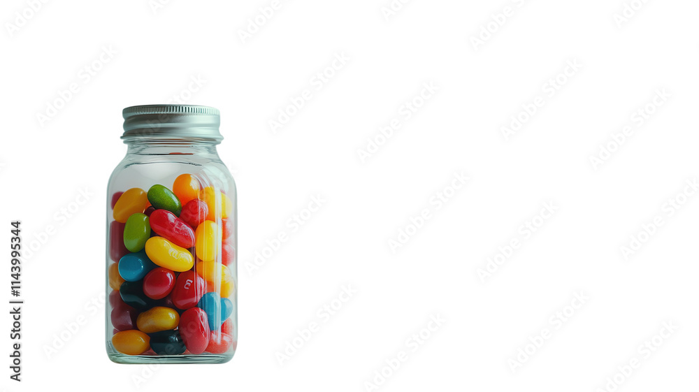 Vibrant Glass Bottle Filled with Colorful Jelly Beans Perfect for Party Decorations and Sweet Treat Displays.