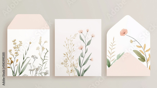 Minimalist floral wedding invitations with envelopes