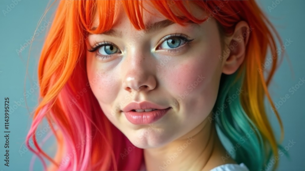 portrait of beautiful girl face close up with multicolored hair portrait of beautiful girl face close up with multicolored hair