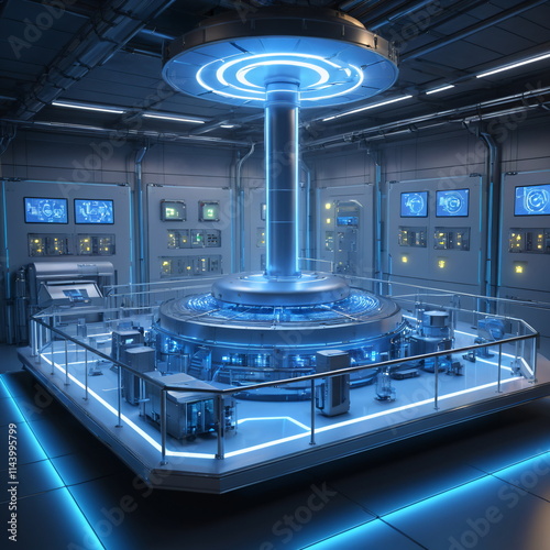 Innovative Compact Small Modular Nuclear Reactor (SMR) with Photorealistic Details in an Eco-Industrial Futuristic Environment photo