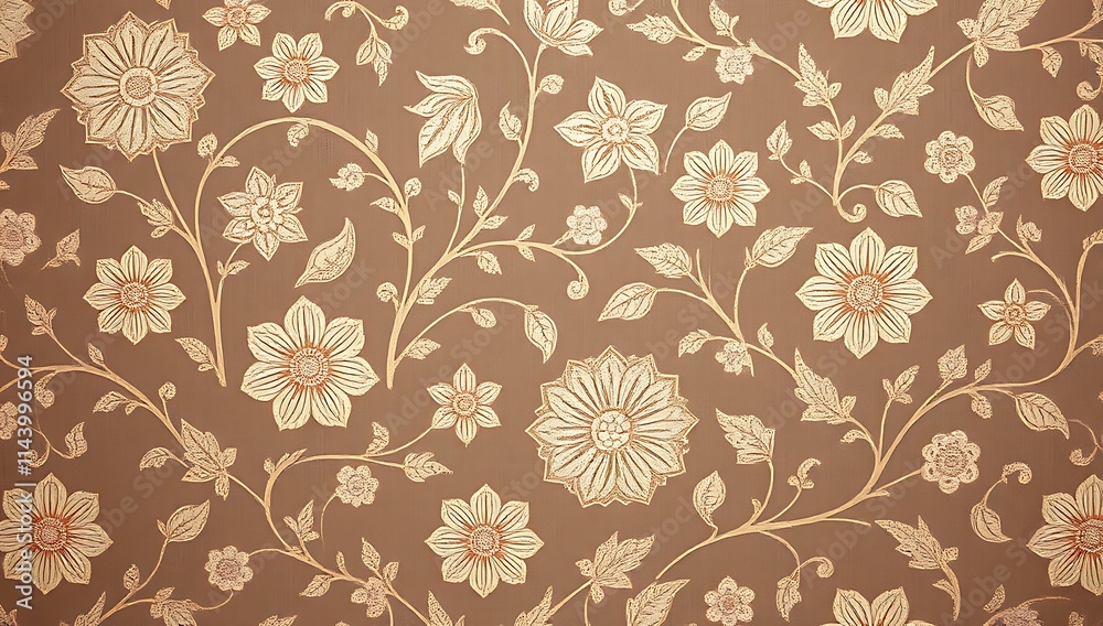 Elegant Gold Floral Design on Brown Background Elegant Gold Floral Design on Brown Background