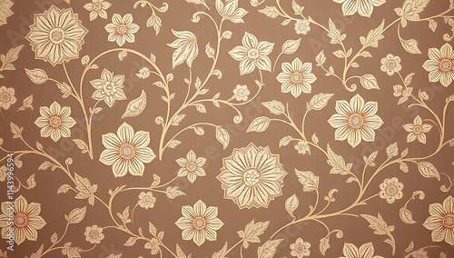 Wallpaper Mural Elegant Gold Floral Design on Brown Background Torontodigital.ca