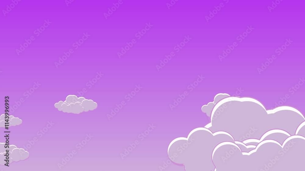 animation vidéo cartoon avec des nuages se séparant sur fond bleu avec changement de couleur du fond, pour simuler le temps qui passe