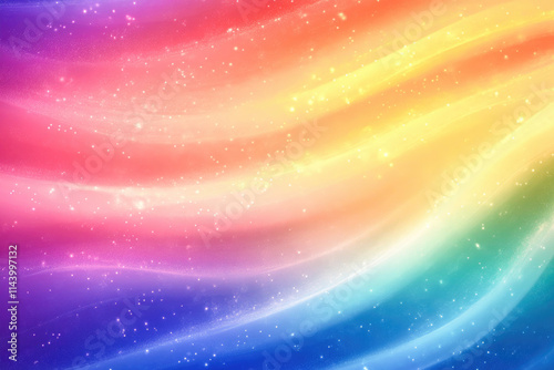 Vibrant rainbow gradient with sparkling stars and flowing waves creates a dreamy, magical, and uplifting visual atmosphere. 