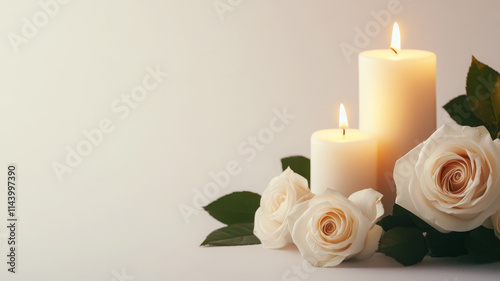 Elegant candlelit arrangement with white roses and soft lighting