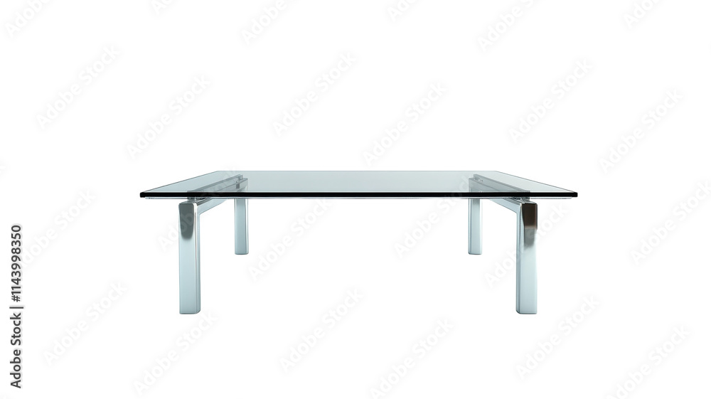 Glass coffee table with clear surface and sleek legs placed in an empty room ready for decoration or functional use. Glass coffee table with clear surface and sleek legs placed in an empty room ready for decoration or functional use.