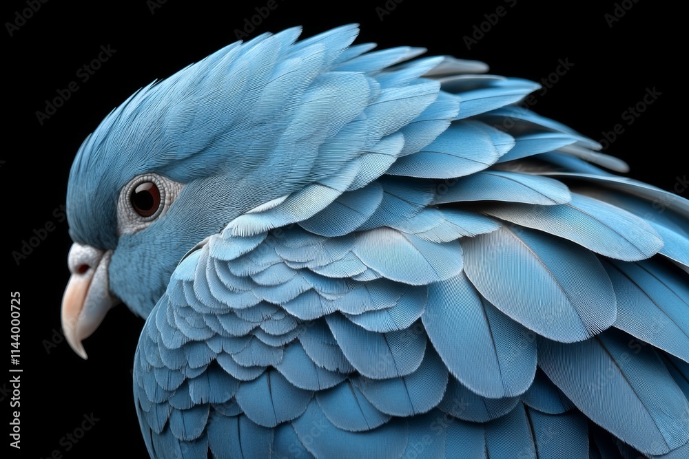 Obraz premium Beautiful blue bird displaying intricate feather patterns against a dark background in a close-up composition