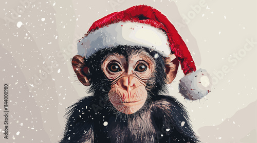 Monkey wearing a red hat and a white ball