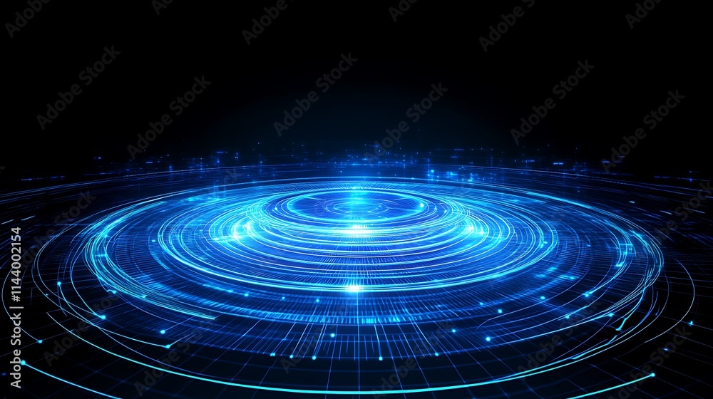 Fototapeta premium Abstract Technology Background with Circular Patterns and Glowing Light Effects in Blue Color
