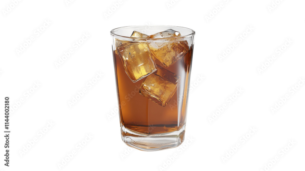 A refreshing glass of iced beverage with ice cubes on a transparent background showcases summer relaxation. A refreshing glass of iced beverage with ice cubes on a transparent background showcases summer relaxation.