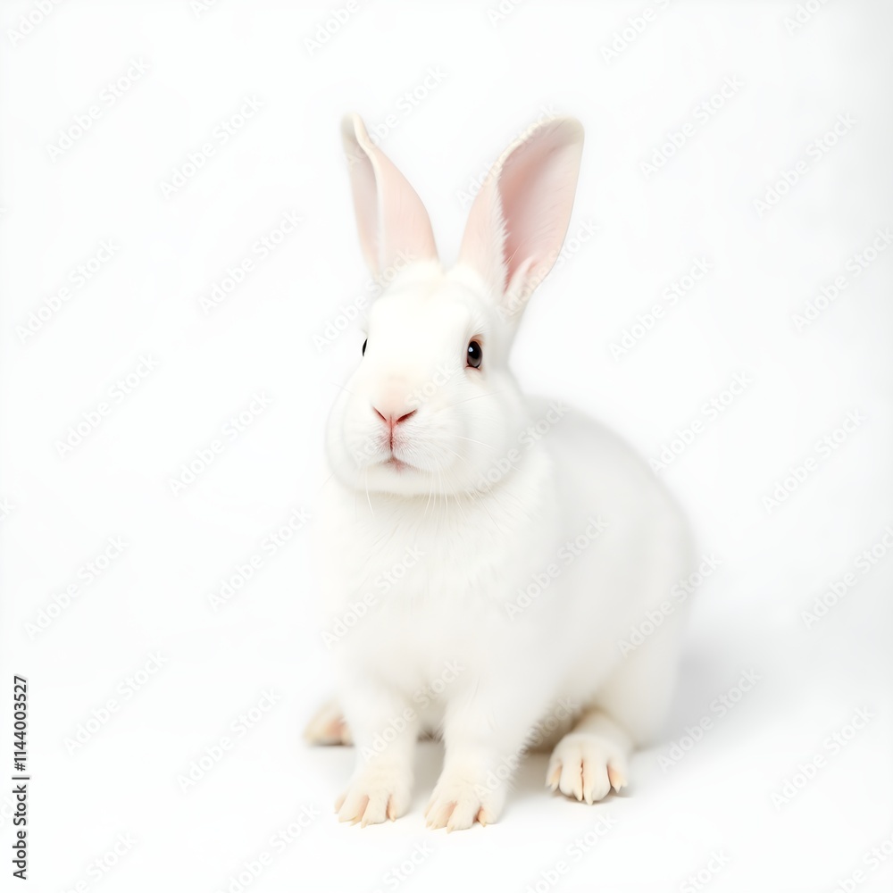 white rabbit sitting calmly on white background, showcasing its soft fur and innocent expression, ideal for pet, farm, and nature visuals white rabbit sitting calmly on white background, showcasing its soft fur and innocent expression, ideal for pet, farm, and nature visuals