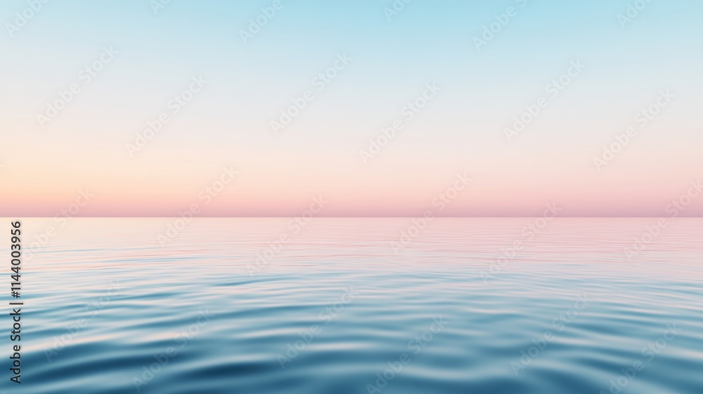 Obraz premium Tranquil Horizon Over Calm Water at Dawn with Soft Pastel Colors Blending into a Serene Sky, Evoking Peaceful and Meditative Feelings of Nature's Beauty
