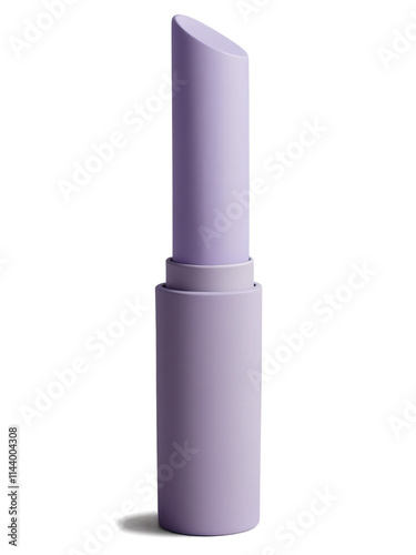 Matte lavender lipstick tube with a unique, sculptural cap, presented in a dynamic, levitating arrangement.