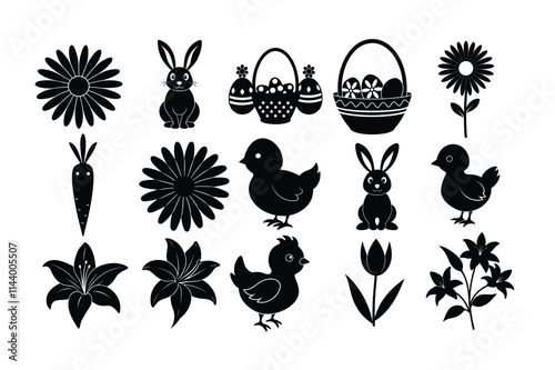 set of Easter element bundle vector illustration   