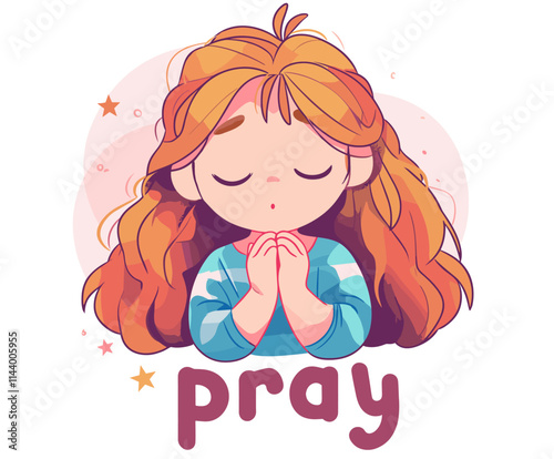 Girl with long hair is praying