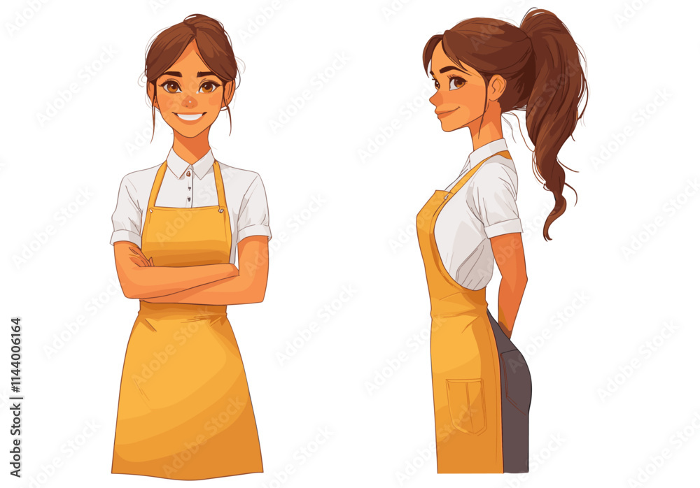 Fototapeta premium Woman in a yellow apron is smiling